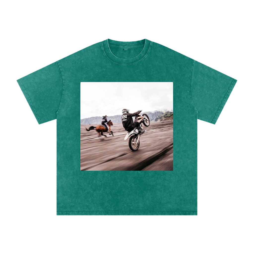 Snow Washed Oversized Cotton T-Shirt Dirt horse