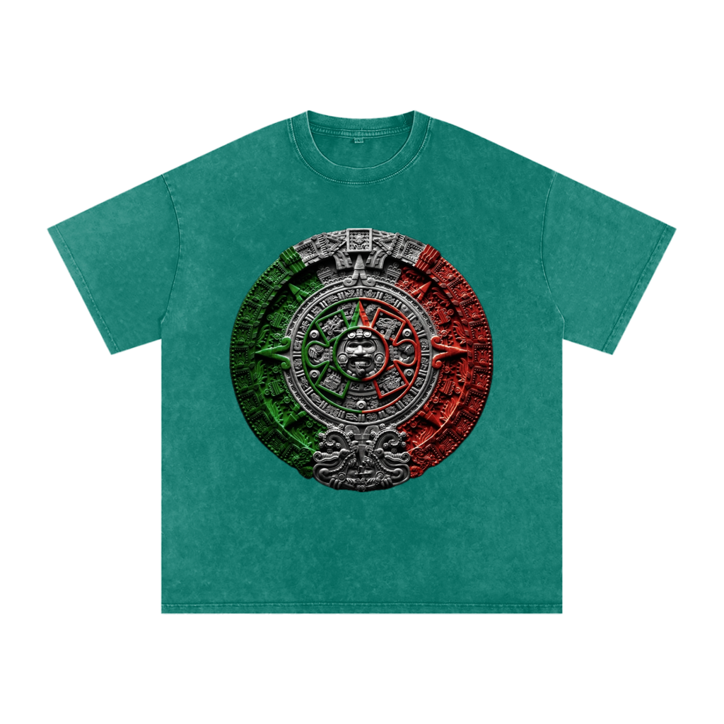 Snow Washed Oversized Cotton T-Shirt Mexican calendar