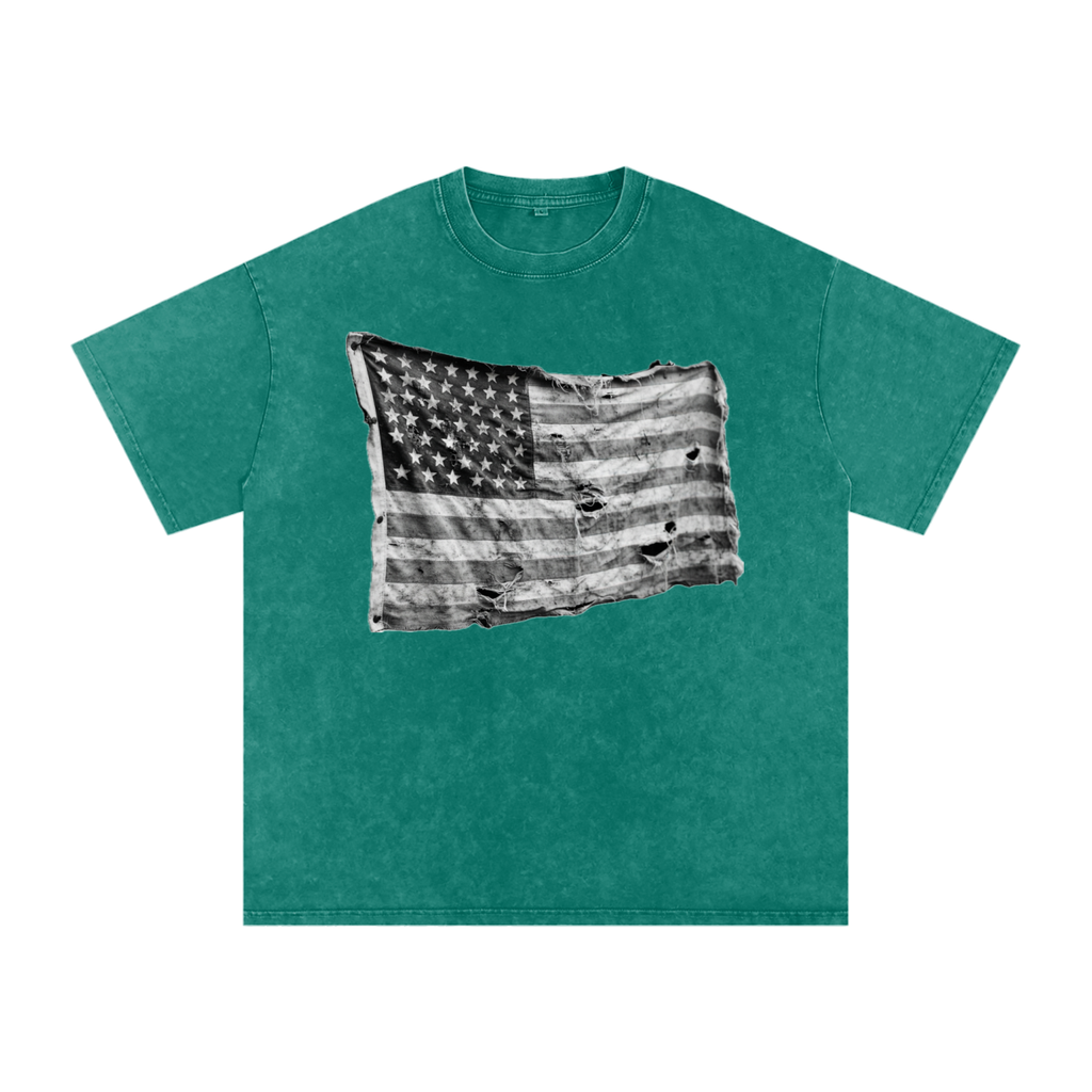 Snow Washed Oversized Cotton T-Shirt USA flag