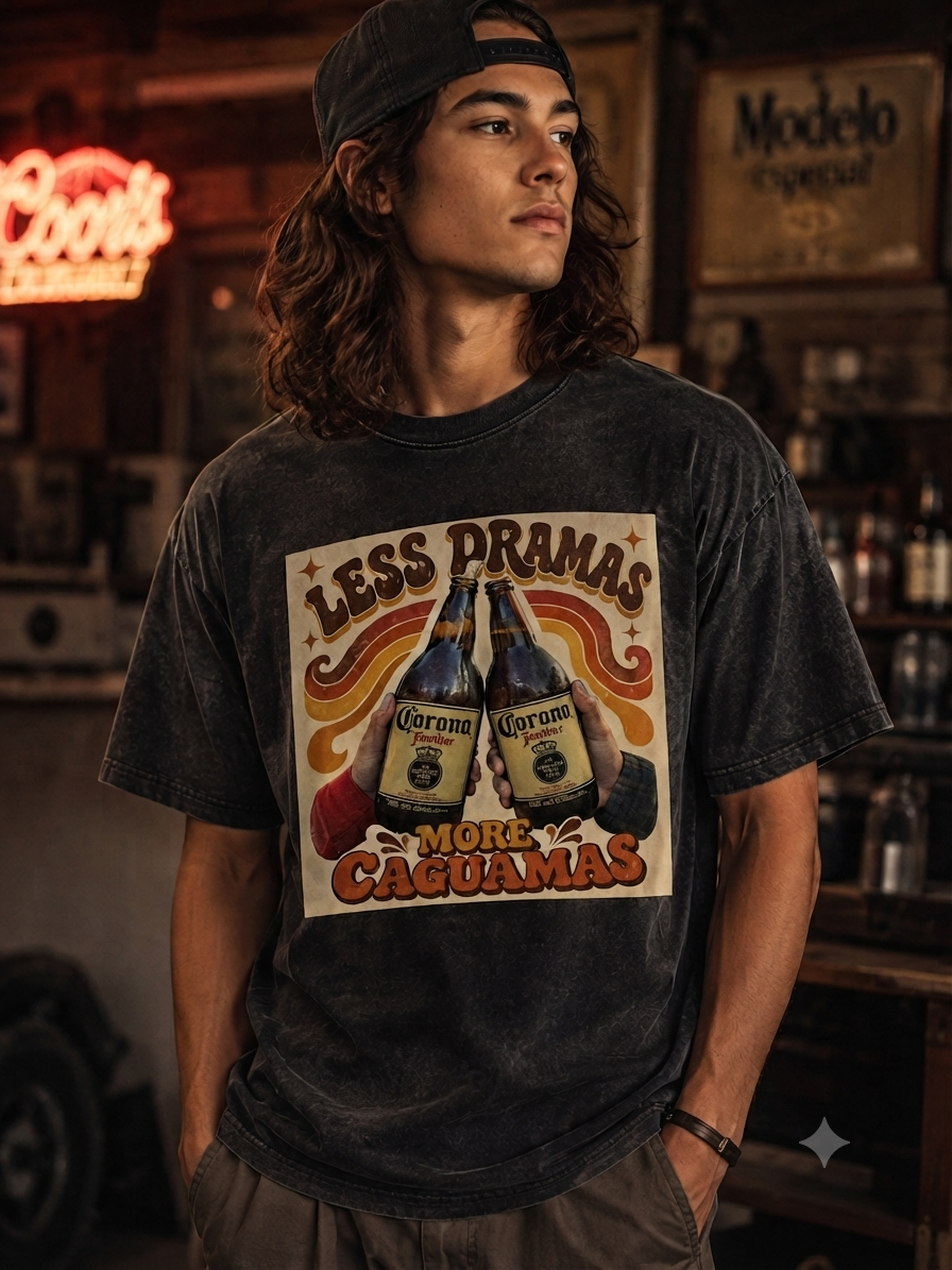 Snow Washed Oversized Cotton T-Shirt Caguamas
