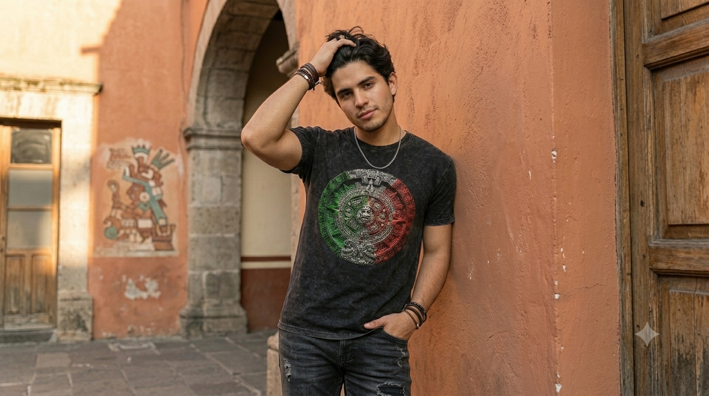 Snow Washed Oversized Cotton T-Shirt Mexican calendar