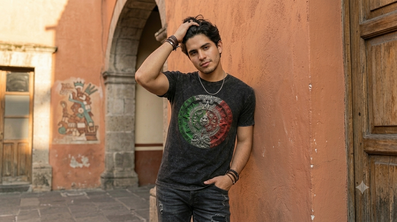 Snow Washed Oversized Cotton T-Shirt Mexican calendar