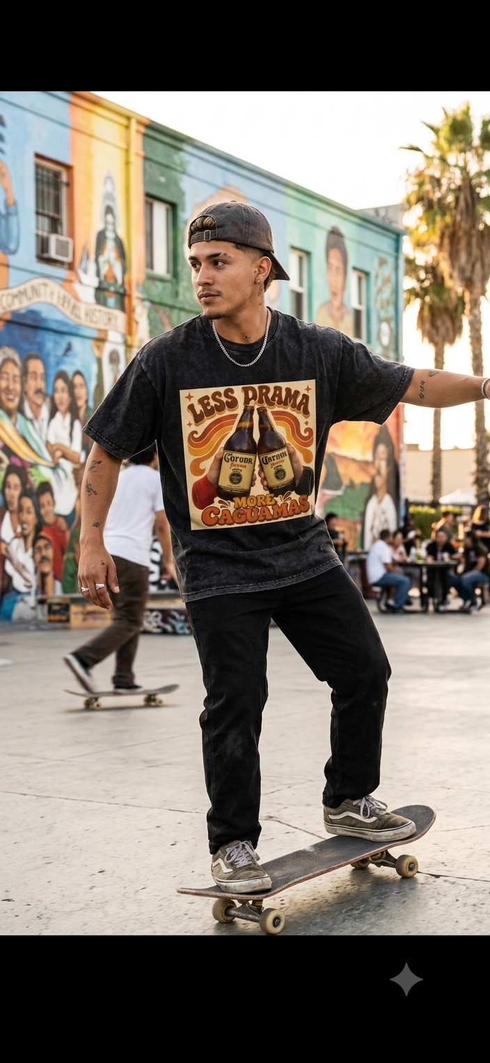 Snow Washed Oversized Cotton T-Shirt Caguamas