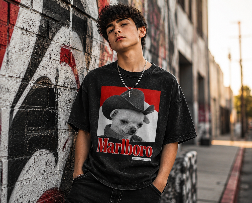 Snow Washed Oversized Cotton T-Shirt Marlboro