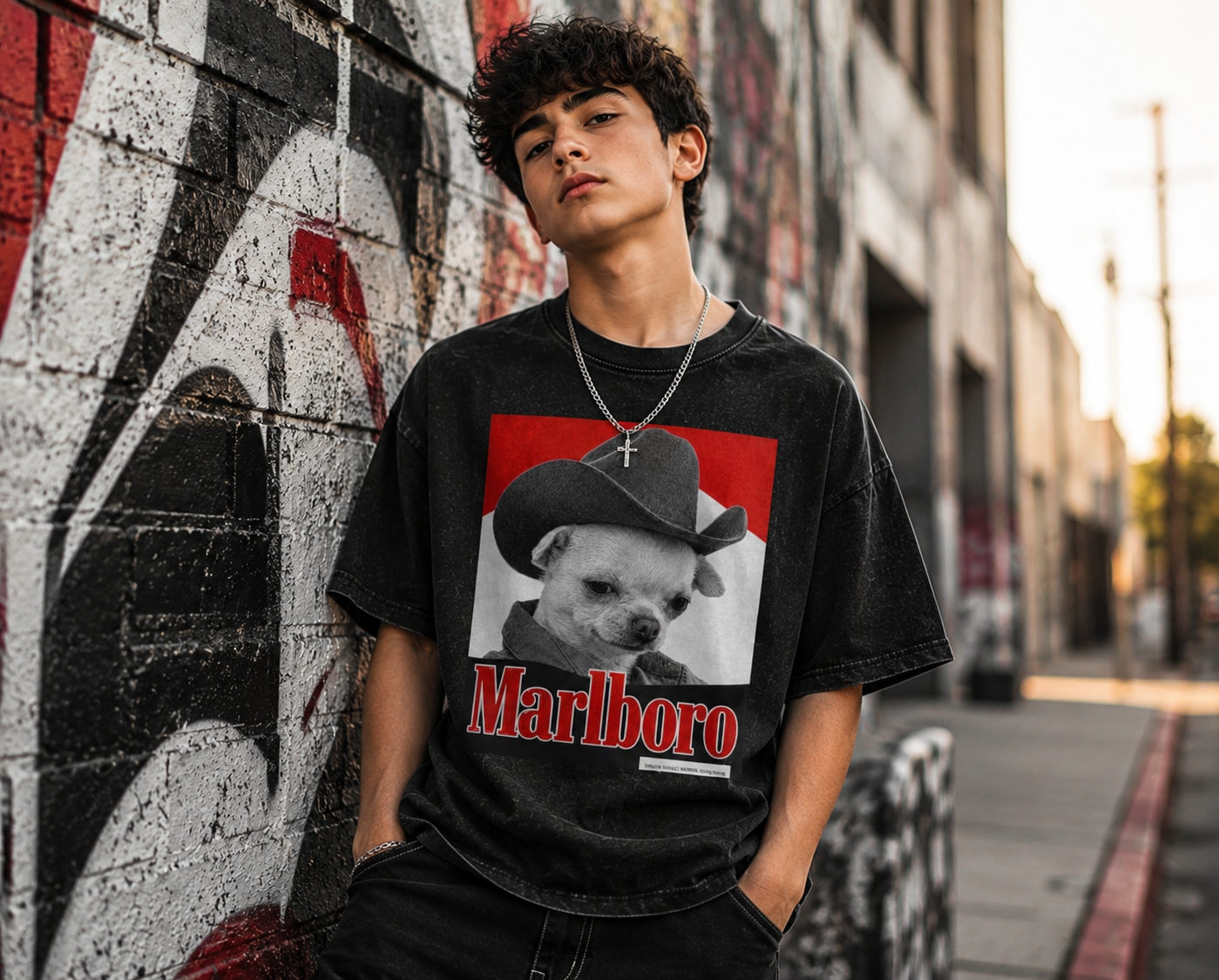 Snow Washed Oversized Cotton T-Shirt Marlboro