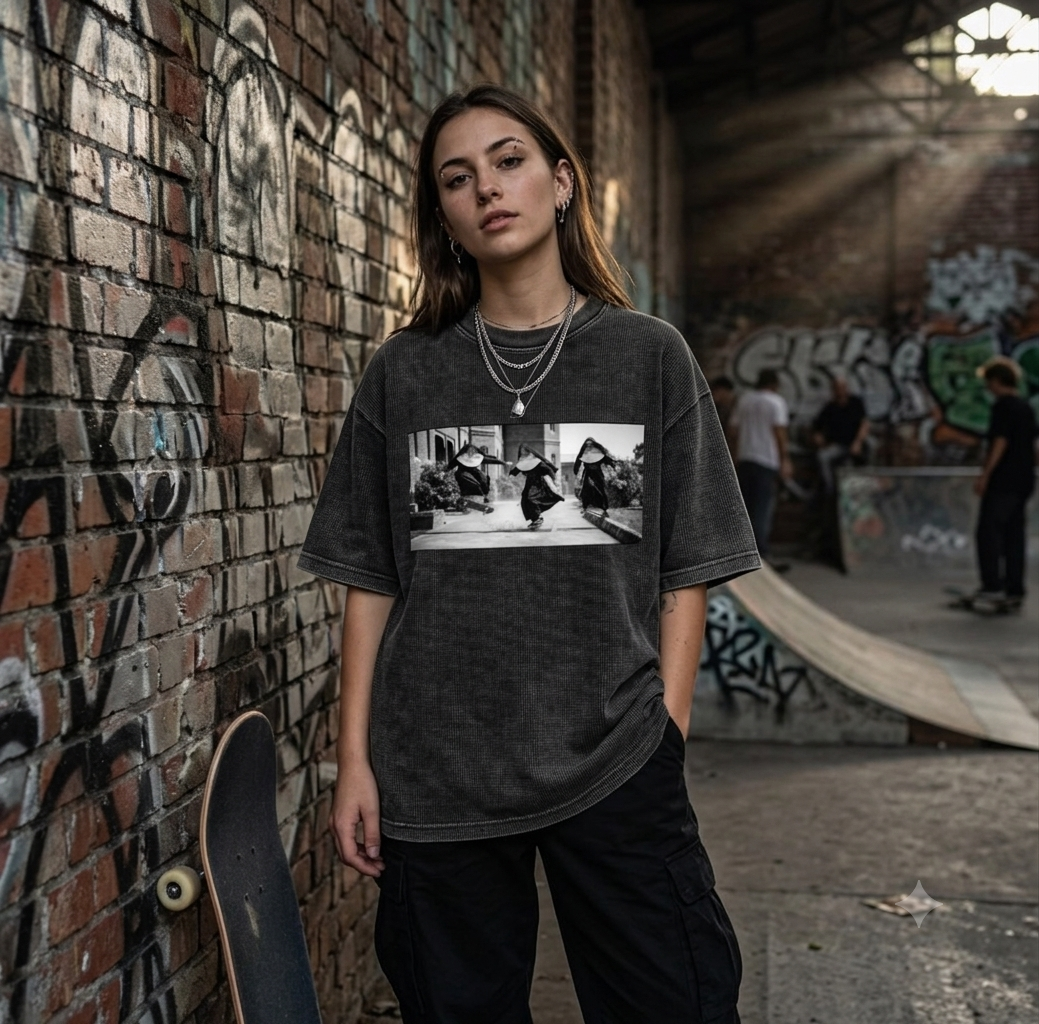 Textured Waffle Washed Boxy T-Shirt Nuns