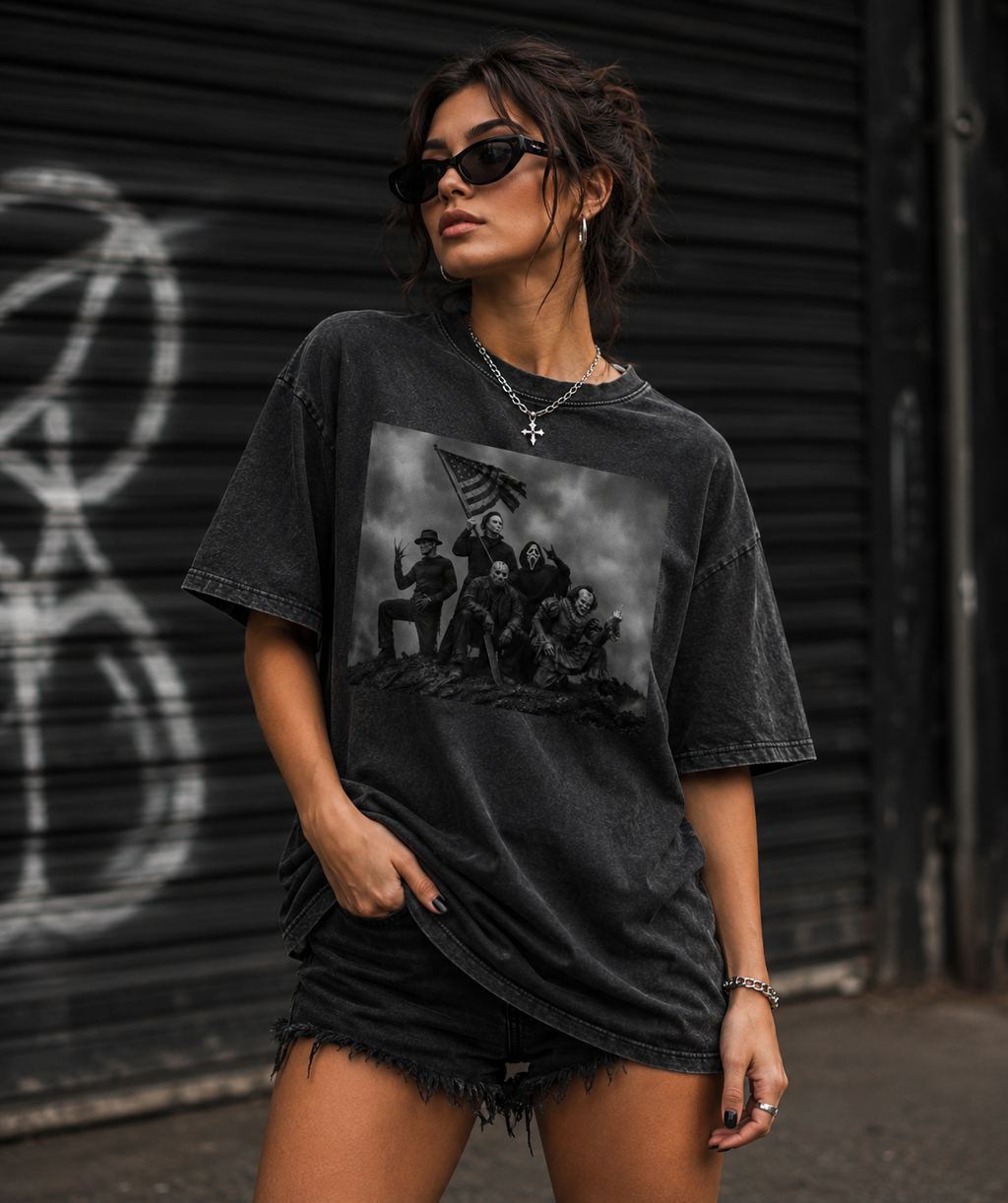 Snow Washed Oversized Cotton T-Shirt Halloween