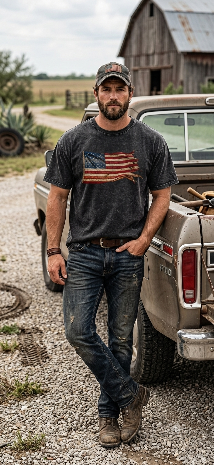 Snow Washed Oversized Cotton T-Shirt Murica