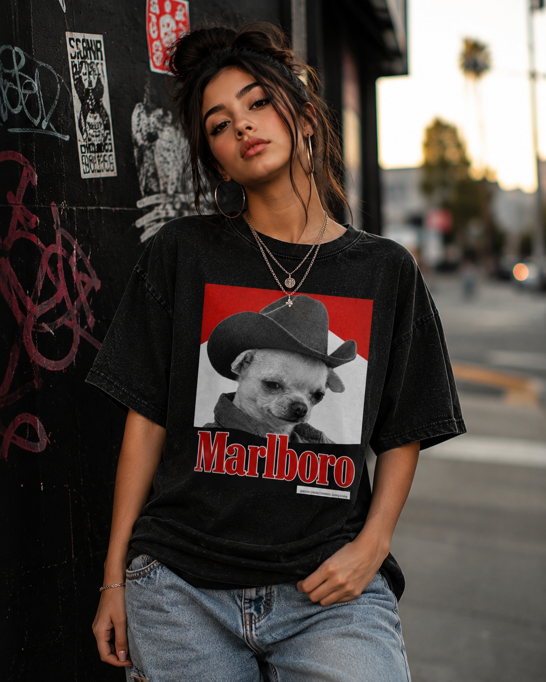 Snow Washed Oversized Cotton T-Shirt Marlboro